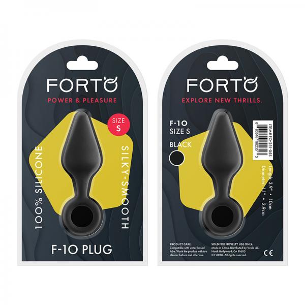 Forto F-10: Silicone Plug W/ Pull Ring Sm Black - OmniPleasures