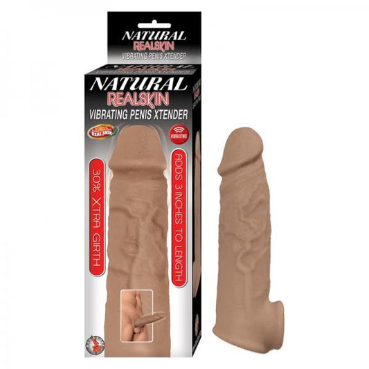 Natural Realskin Vibrating Penis Xtender - Brown - OmniPleasures