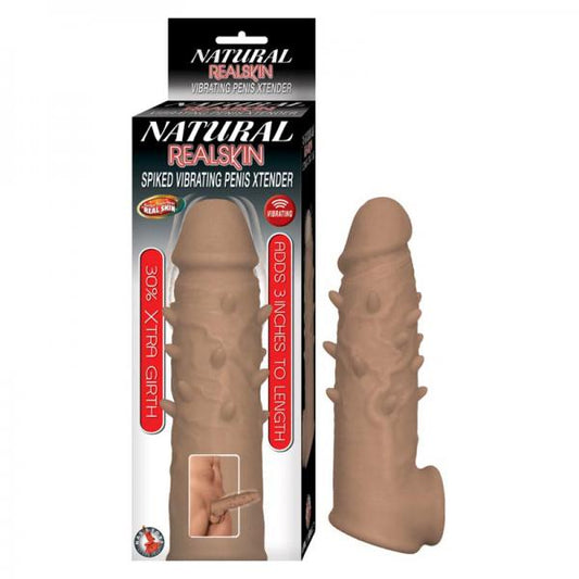 Natural Realskin Spiked Vibrating Penis Xtender - Brown - OmniPleasures