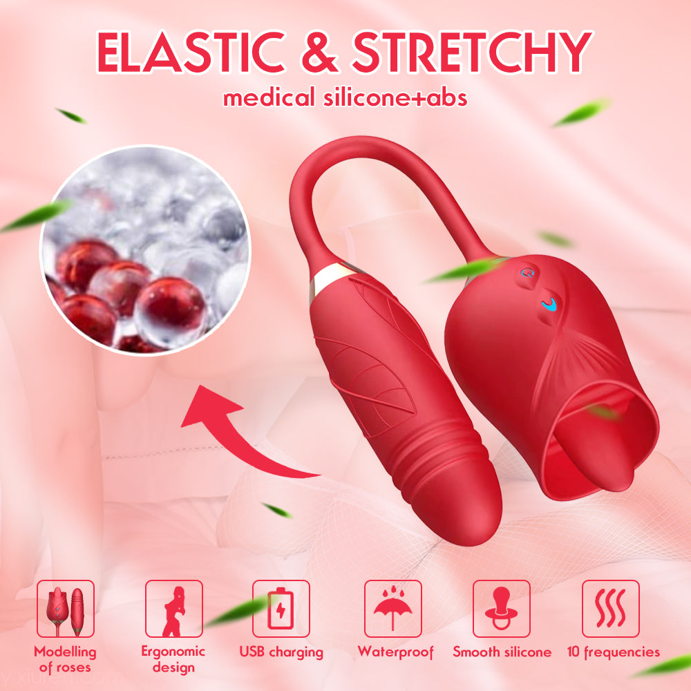 2in1 Tongue-licking Rose Sex Toy with G-spot Bullet - OmniPleasures