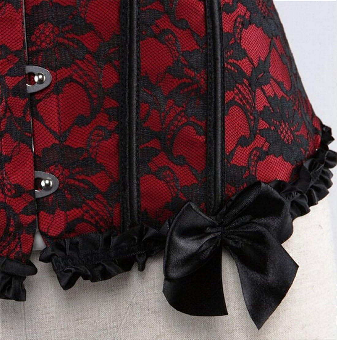 Womens Floral Black Lace Trim Corset Overbust Waist Cincher Bustier Top - OmniPleasures