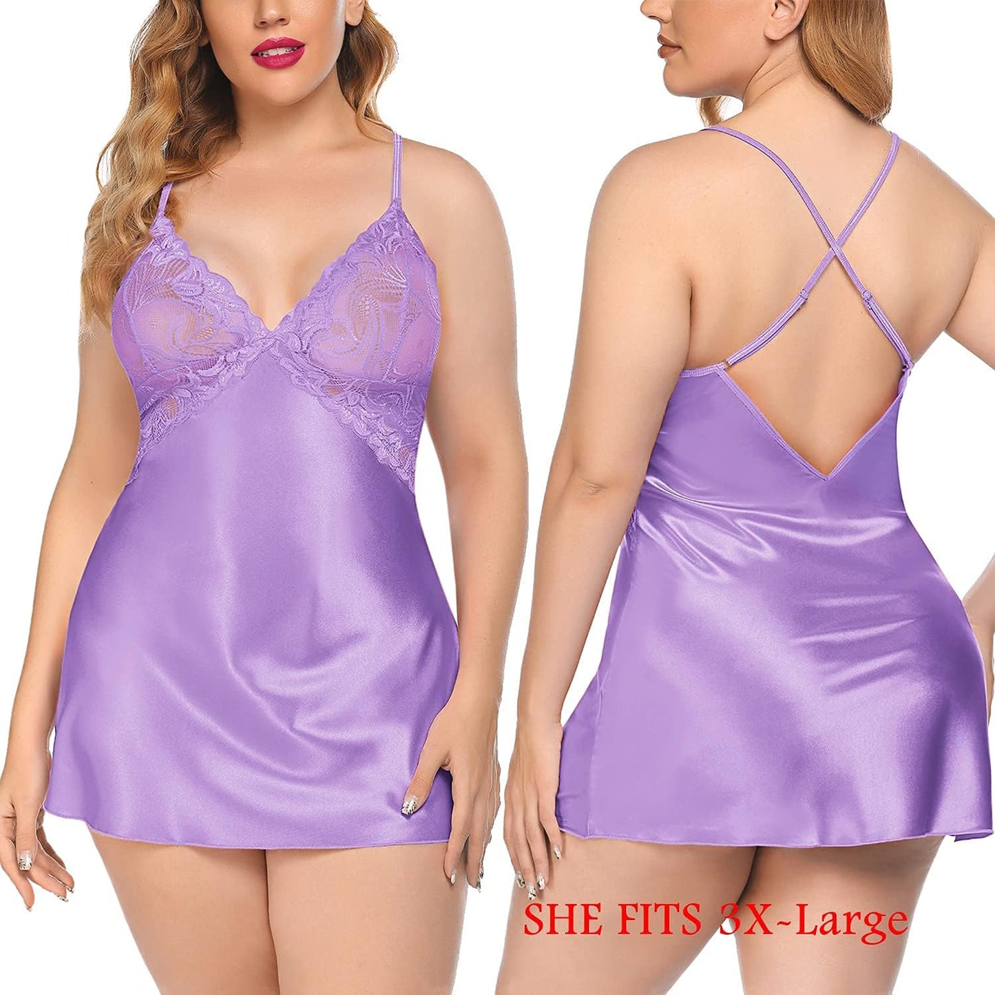 Women Lingerie V Neck Nightwear Satin Sleepwear Lace Chemise Mini Teddy - OmniPleasures