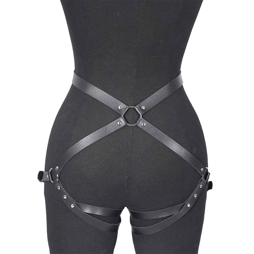 Women Sexy Leg Harness Pu Leather Lingerie Bdms Bondage Thigh Garter Belt Gothic Fetish Clothing Exotic Accessories - OmniPleasures