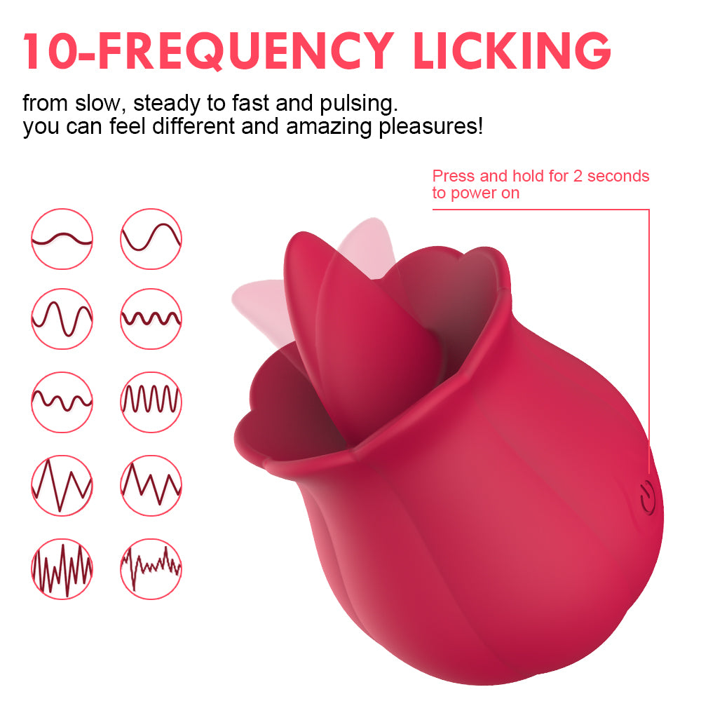 10 Speeds Vibrating Rose Shape Tongue Licking Vibrator For Women - OmniPleasures