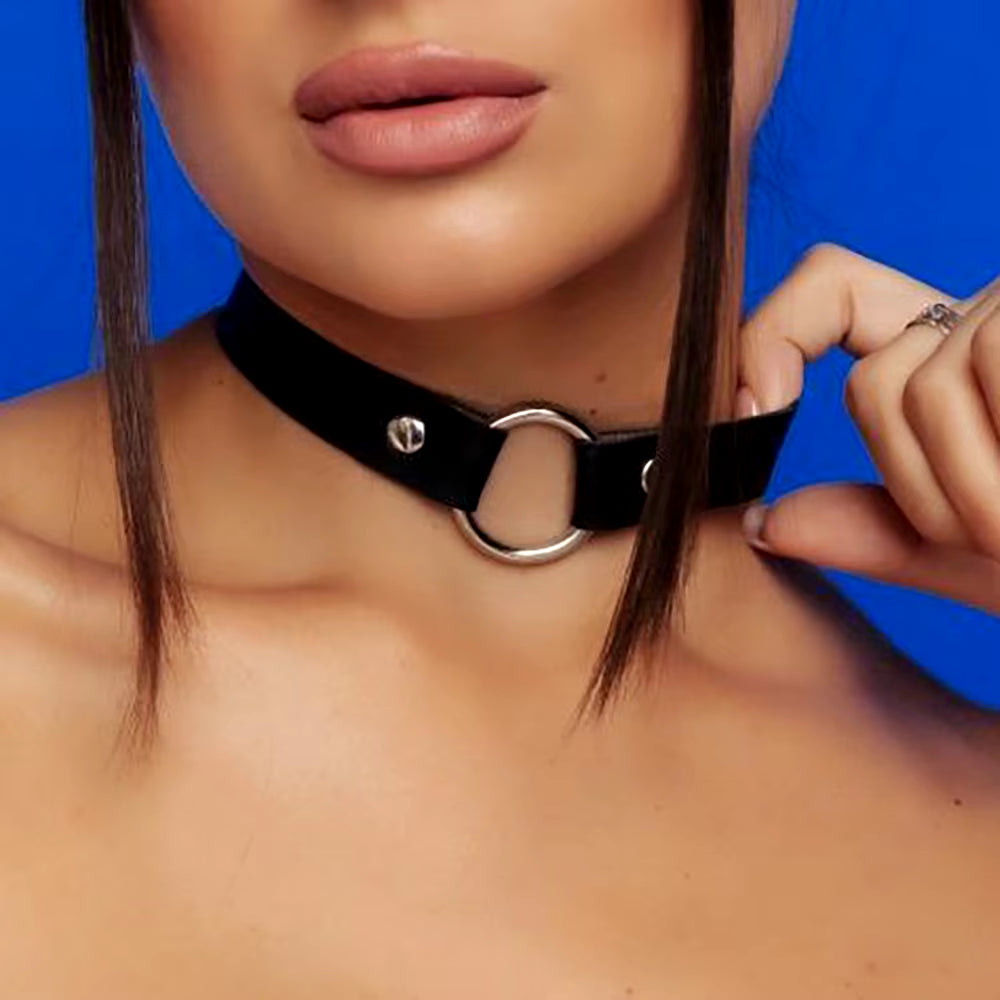 Women Punk Leather Sexy Collar Necklaces round Trendy Neck Heart Harajuku Choker Gothic Bondage Women Neck Accessories - OmniPleasures